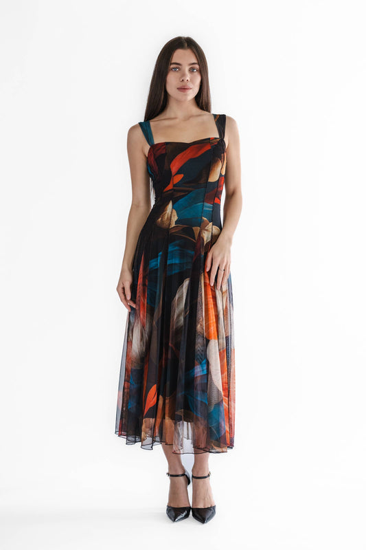 DELILA Sleeveless Tea Length Fit N Flare Paneled Dress