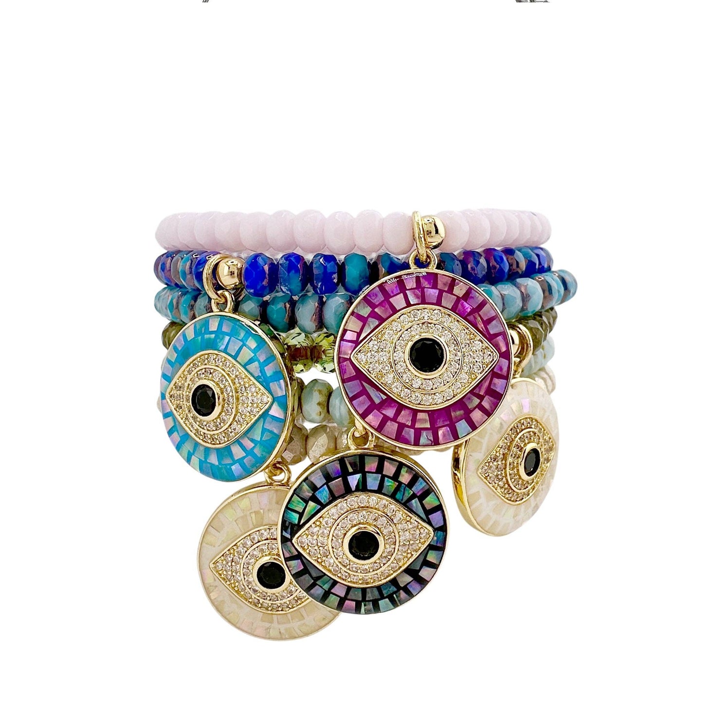 Harper Czech Crystal Mosaic Evil Eye Charm Bracelet: Frosted Aura