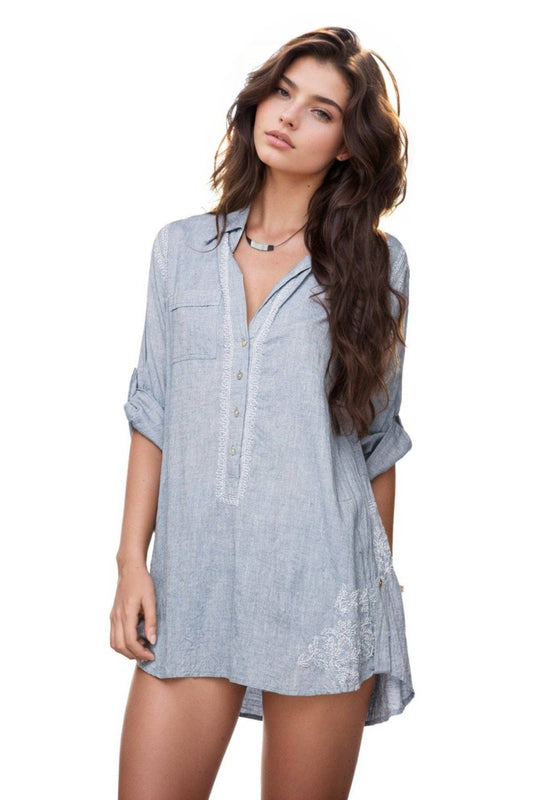 Boyfriend Cotton Shirt in Chambray - Subtle Luxury