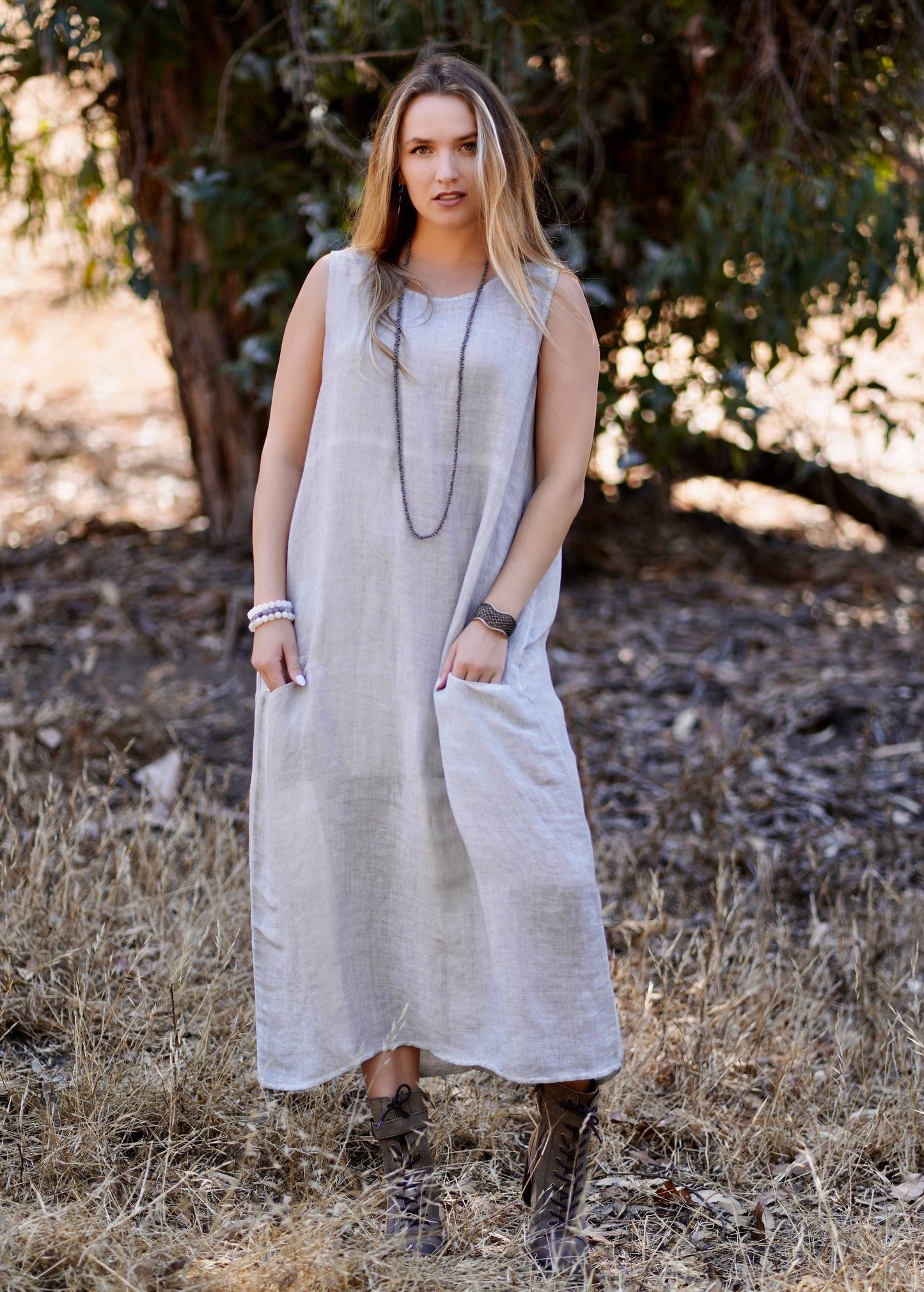 Anita Linen Dress Lt. Grey: LT. GREY / S/M