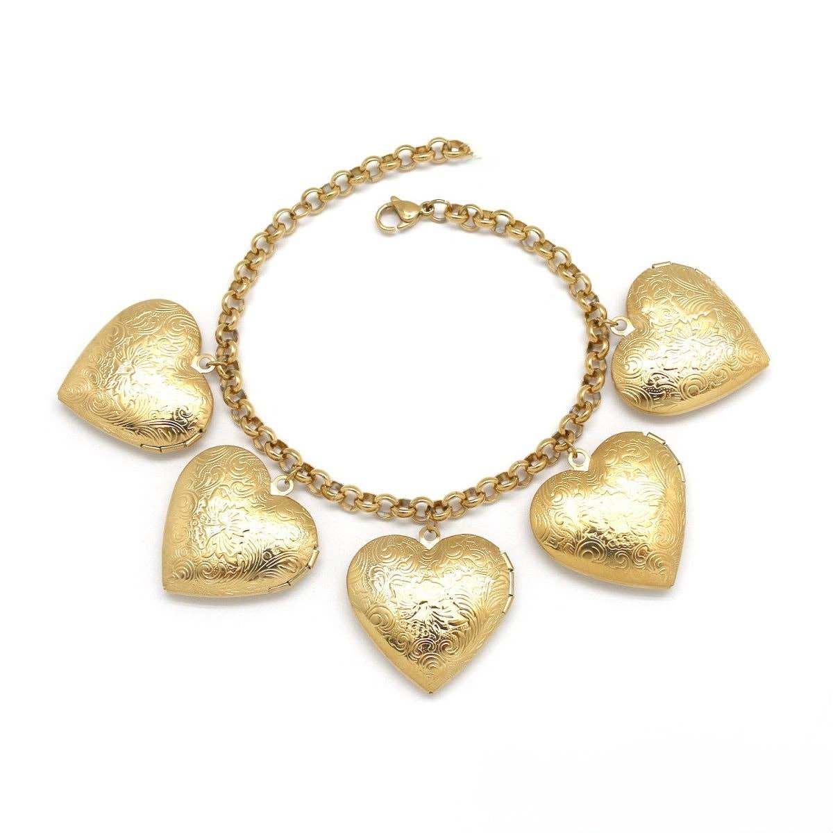Five Heart Lockets Gold Bracelet - B4-052