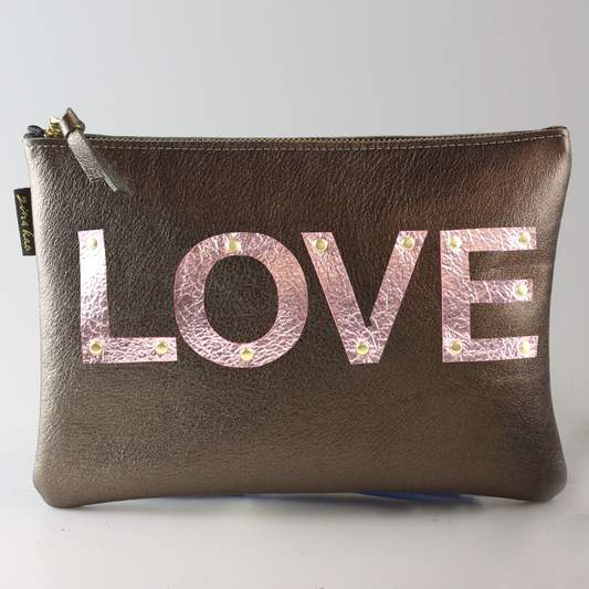 The Metallic Applique Carter: LOVE: Pewter  w/Rose letters