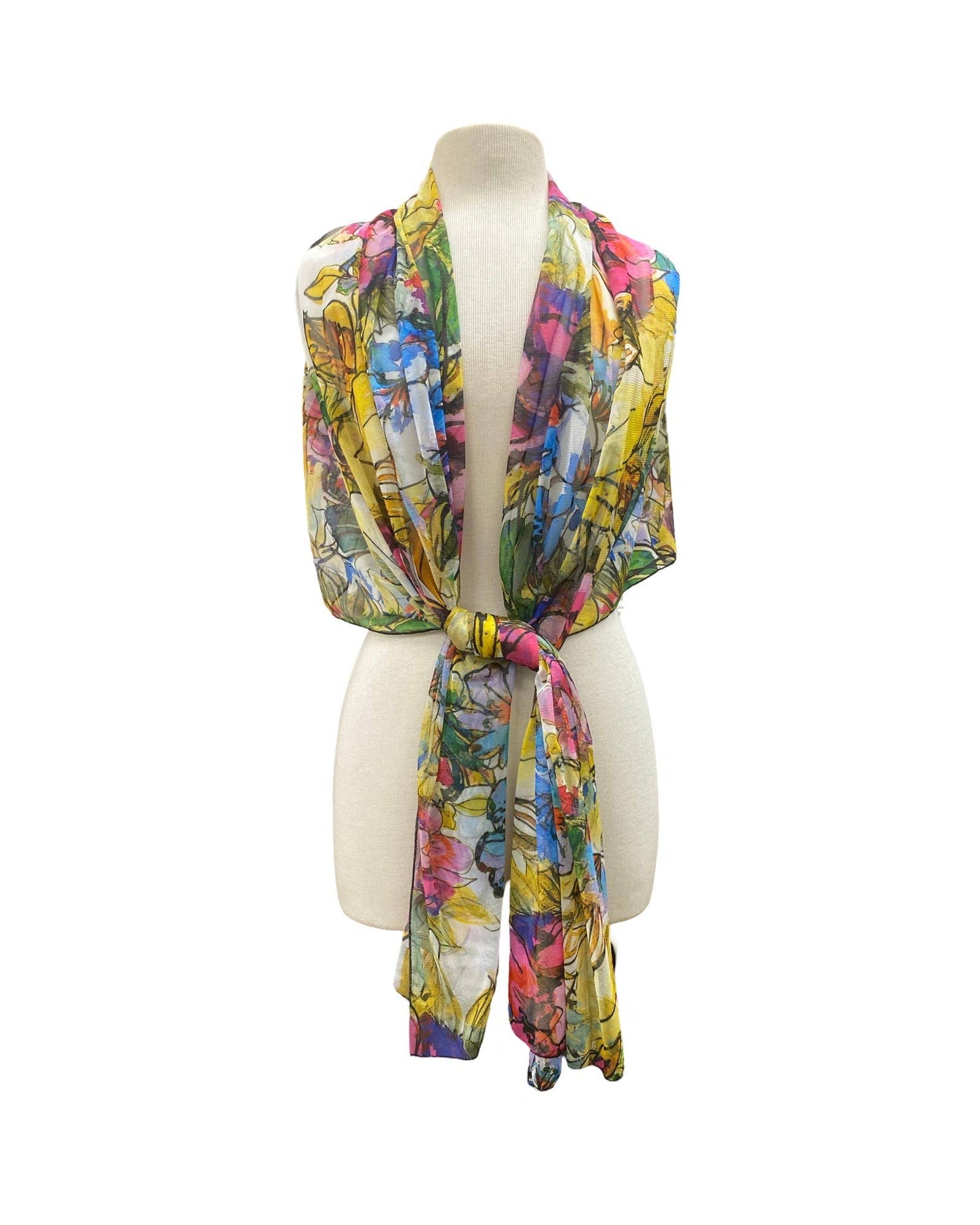 JADE Long & Wide Print Mesh Shawl Stole Wrap: OS