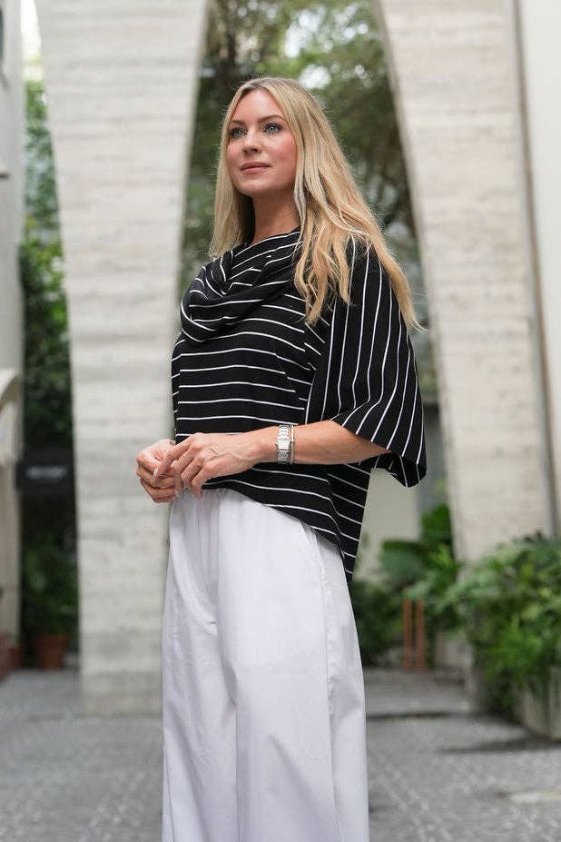 Pima Cotton Jackie O Top - Black/White