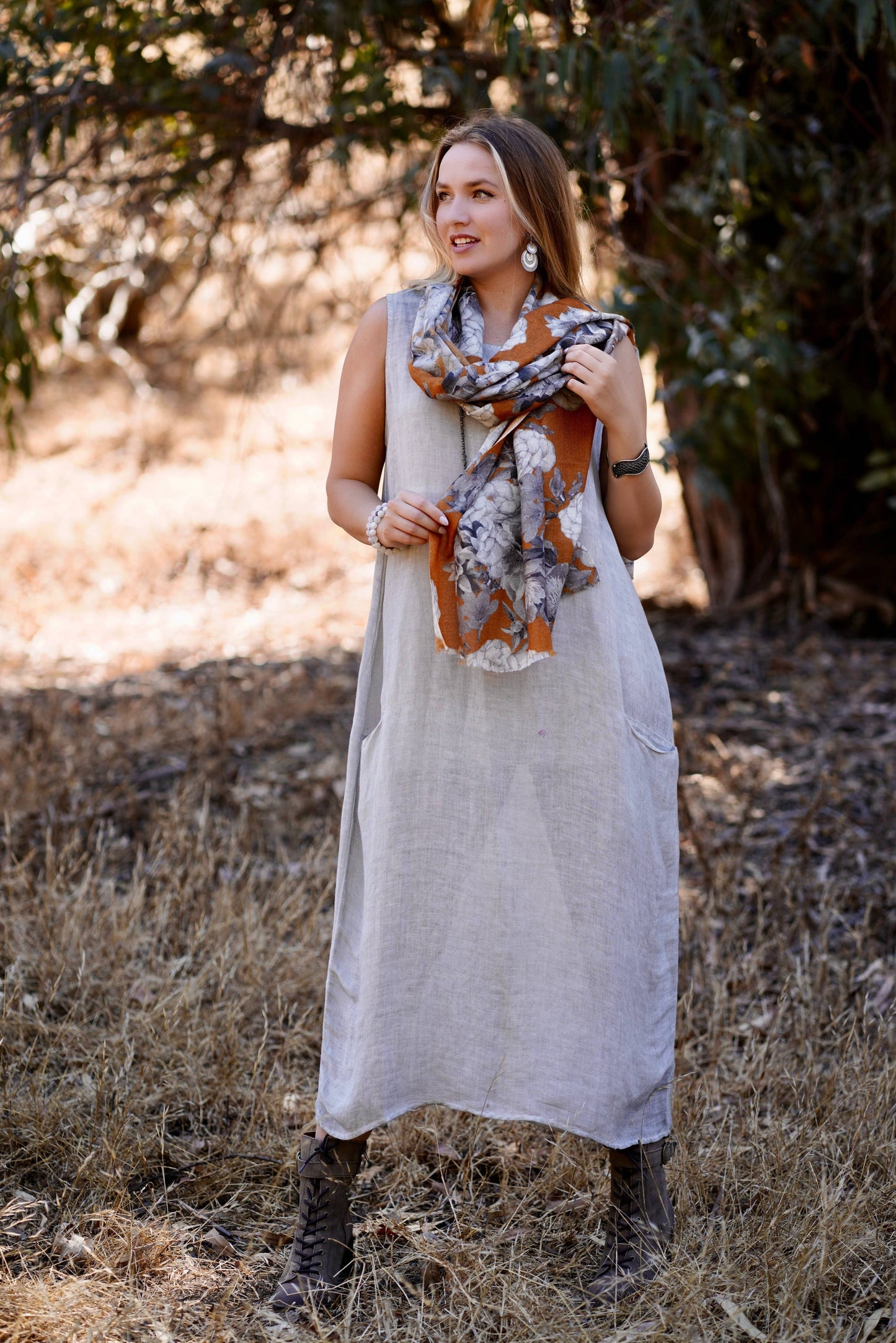 Anita Linen Dress Lt. Grey: LT. GREY / S/M