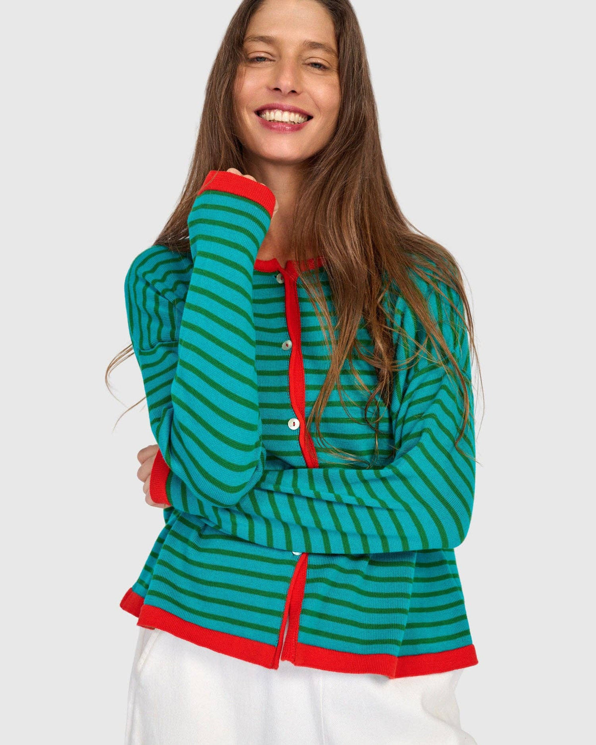 Thimble Trimmed Cardigan, Teal: Green / ONE SIZE
