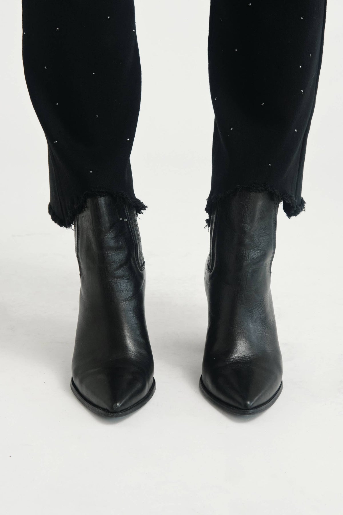 28" Sustainable Demi Boot Jean with Black Crystals: 8/29