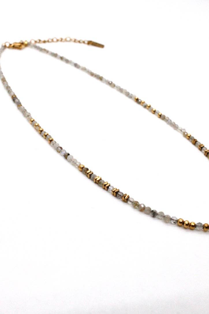 Faceted Labradorite and Evil Eye Heart Necklace - N2-2623