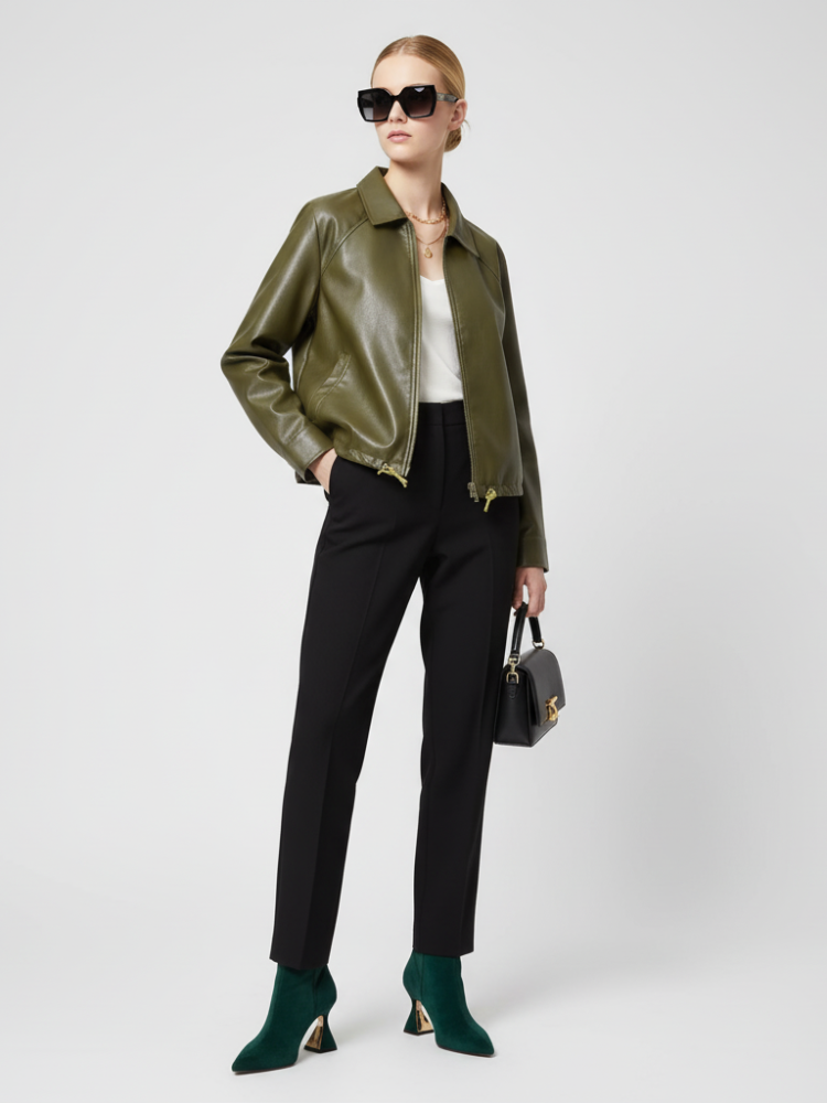 Women's Faux Leather Jacket WEST VILLAGE ECO FASHION BYMANYC ® New York: Green / M
