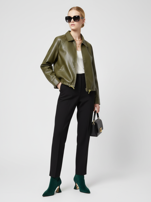 Women's Faux Leather Jacket WEST VILLAGE ECO FASHION BYMANYC ® New York: Green / M