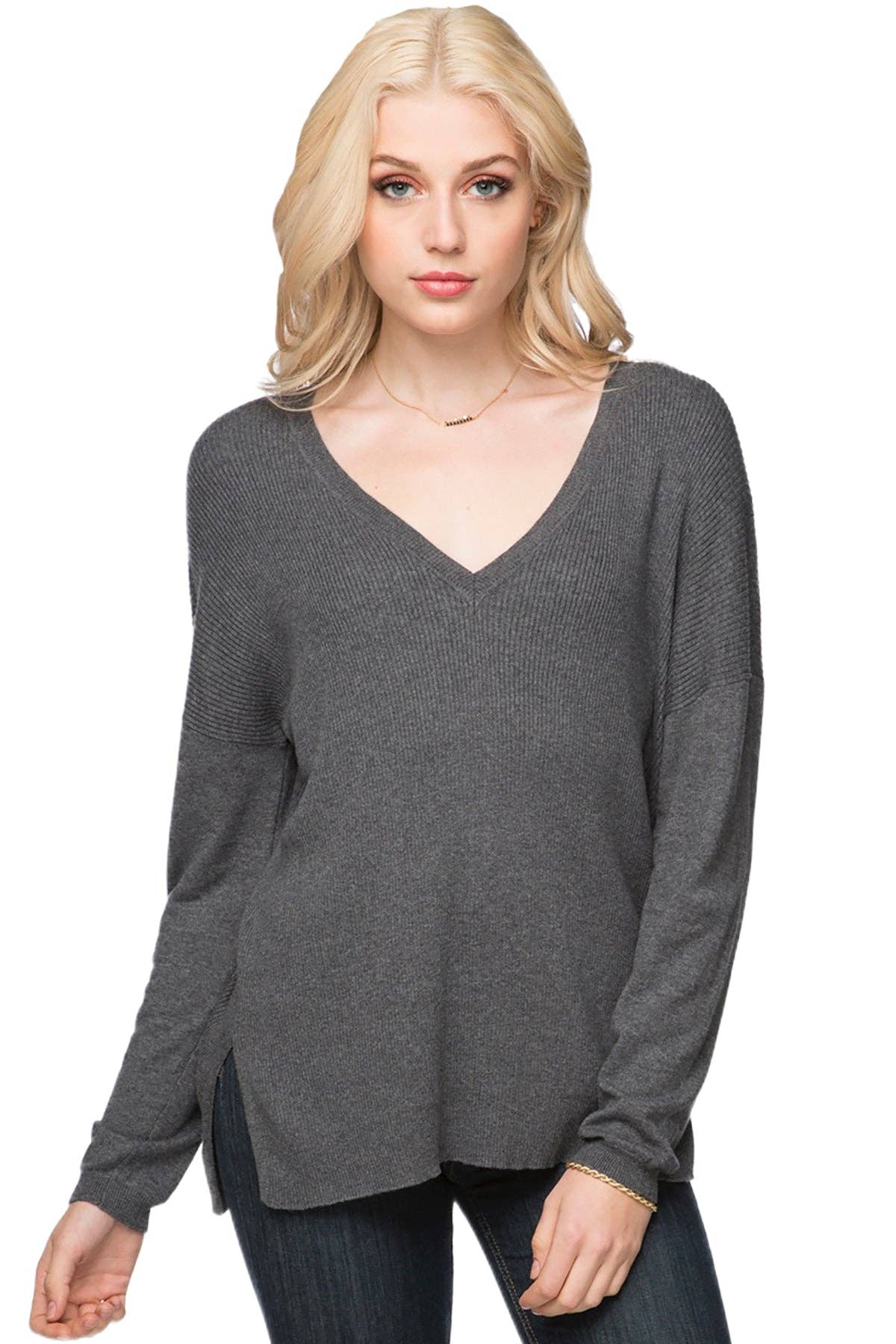 Zen Blend Emma Textured V-neck Pullover Sweater: Sail / Zen Blend / S/M
