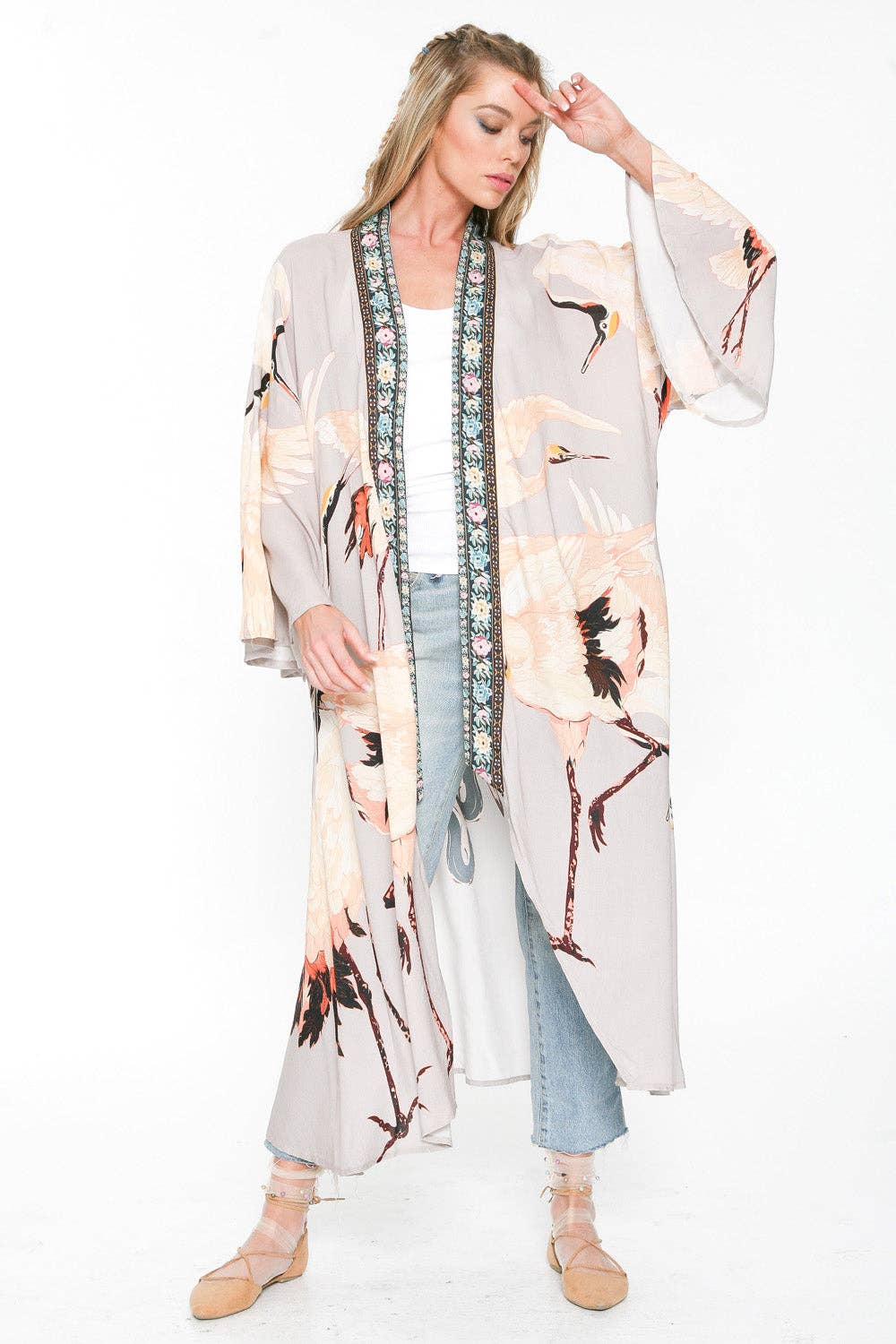 Story of the Crane Kimono - Slate | Bohemian Coverup Robe: Slate / One size