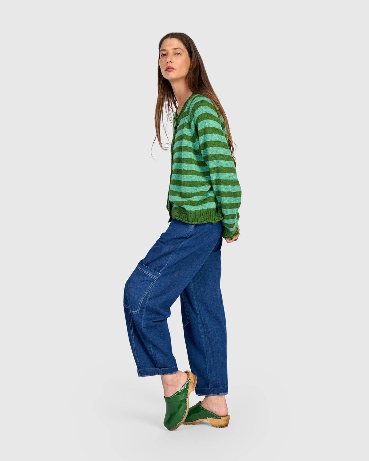 Sunny Stripe Cardigan, Green: Green / ONE SIZE