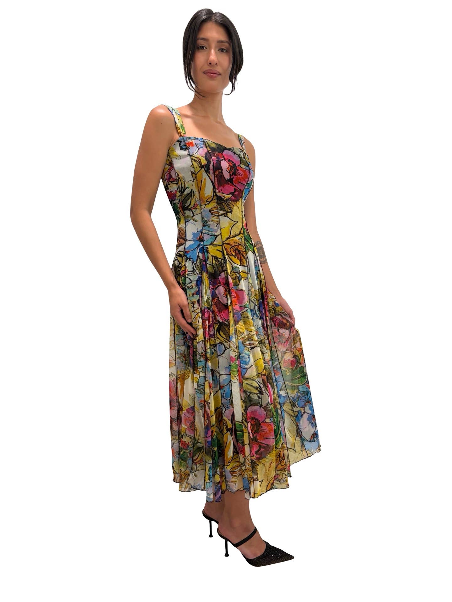 JADE Sleeveless Tea Length Fit N Flare Paneled Dress  : M