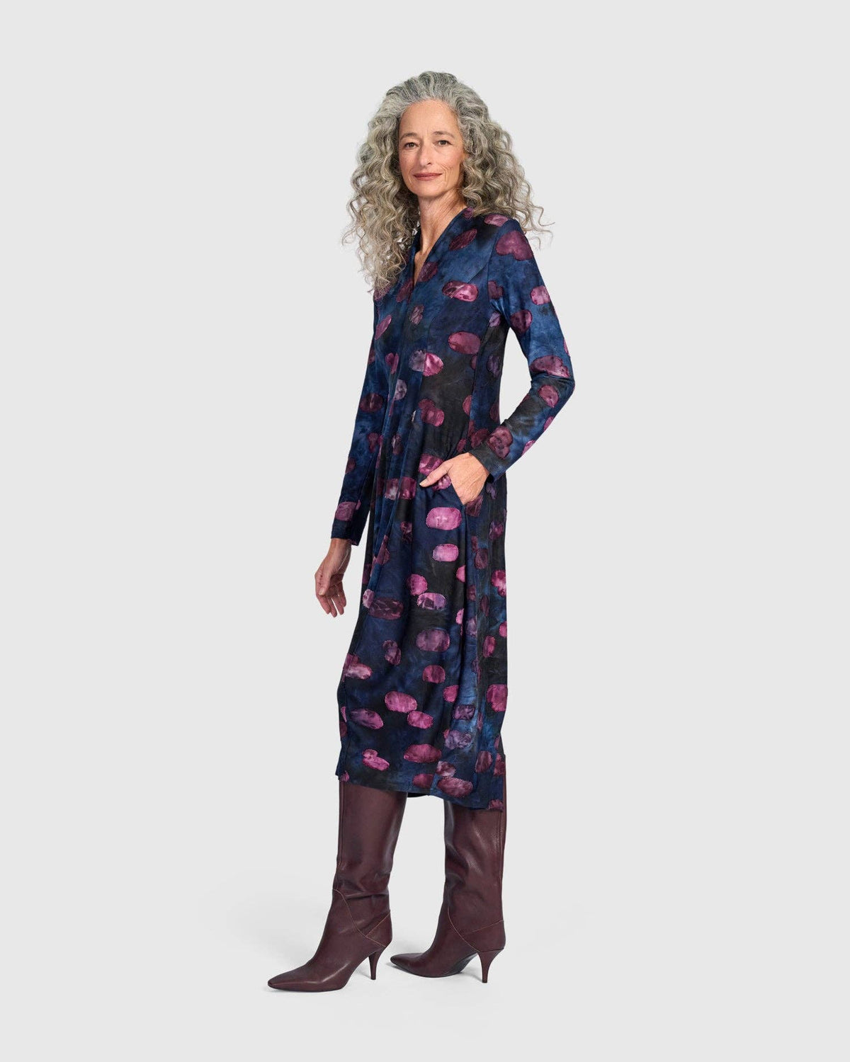 Festoon V-Neck Cocoon Dress, Midnight/Wine: Midnight / 0 (US 4-6)
