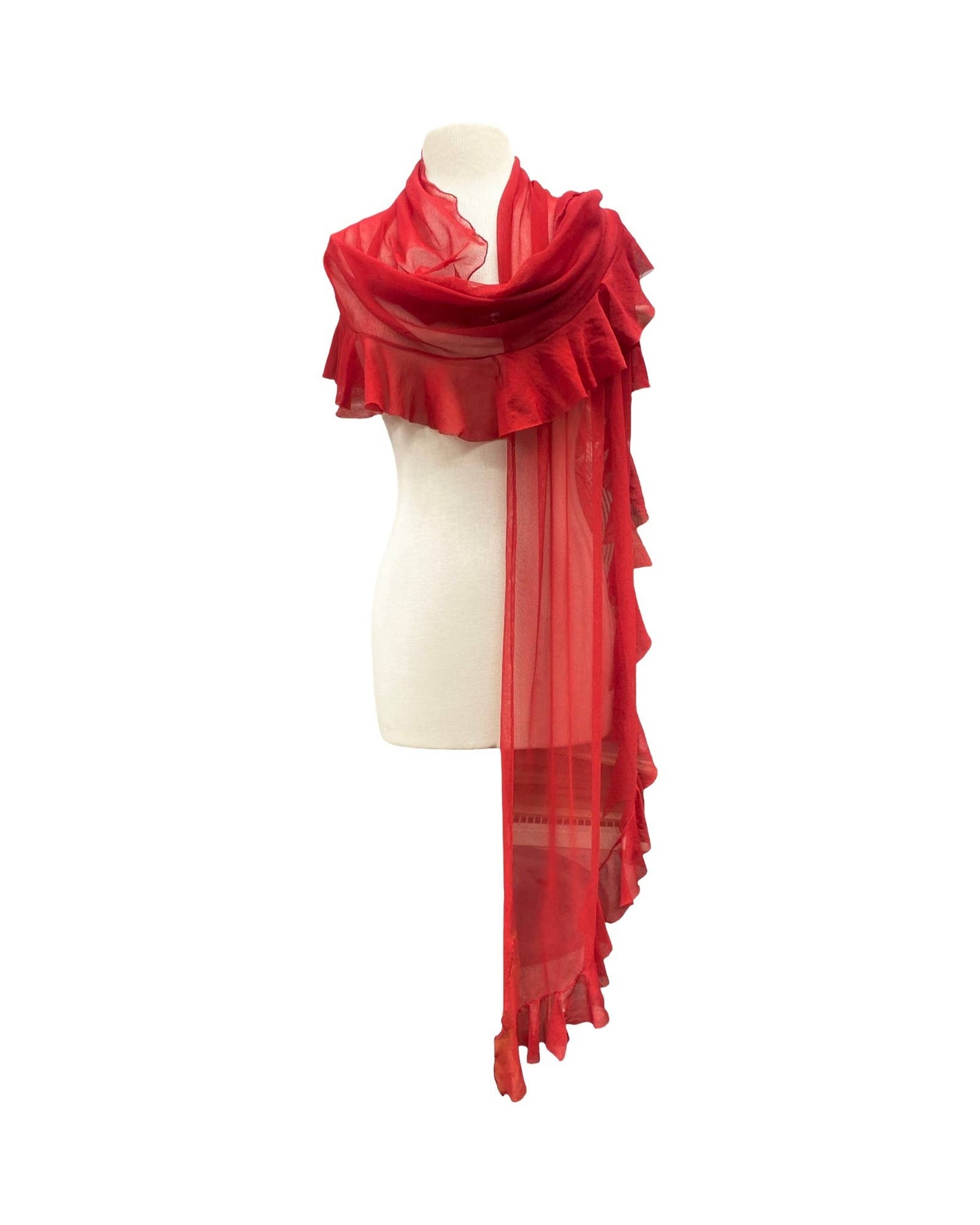 MAXIMA Ruffled Long Sheer Shawl Stole Wrap SCARLET - Elana Kattan