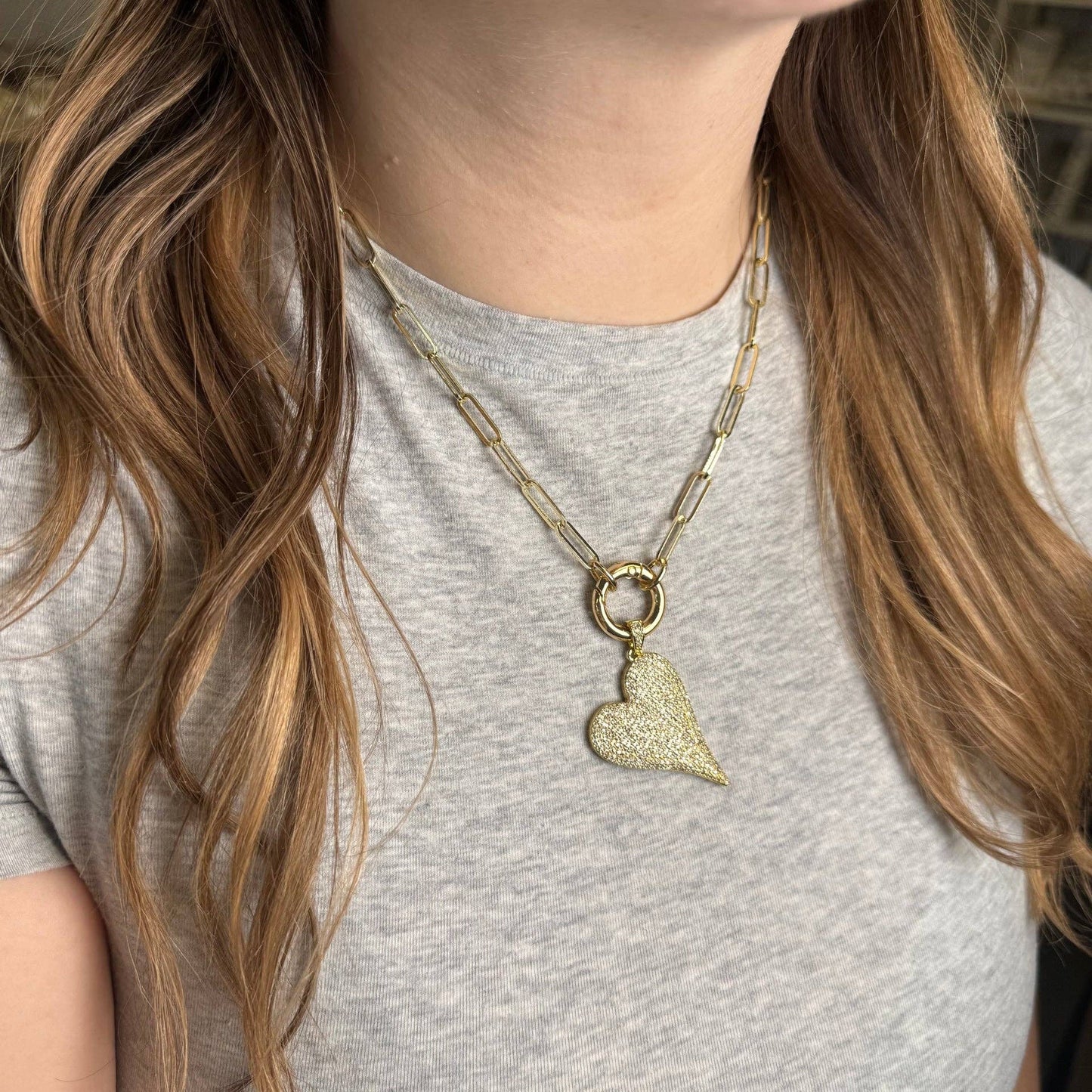 Magnificent Slanted Heart Charm: Gold