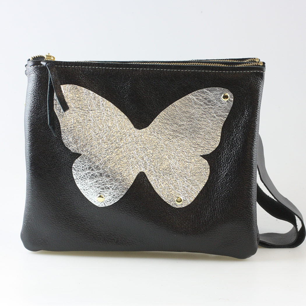 The Applique Taylor Crossbody Bag: Gunmetal w/Platinum Heart / Unlined / 11"x9.5"