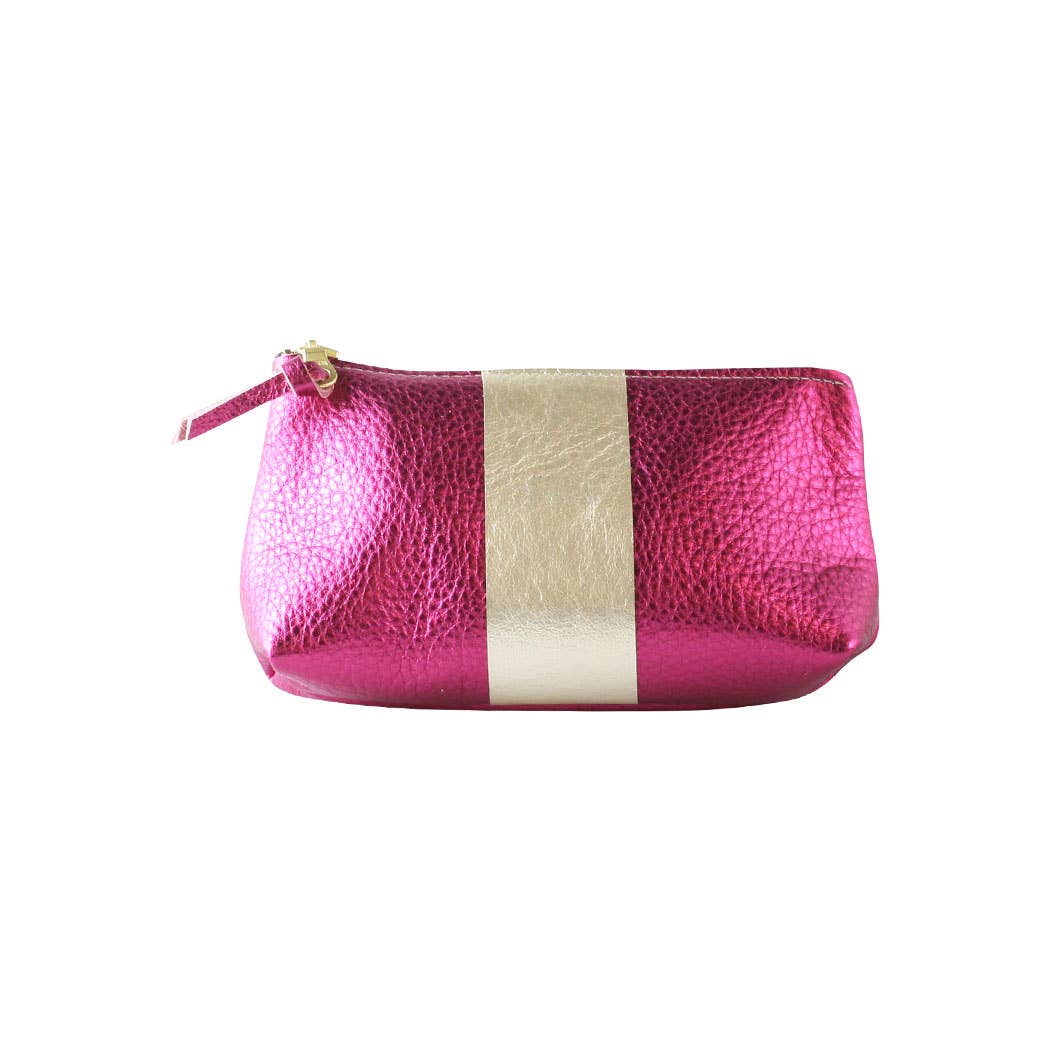 The Metallic Stripe Smaller Makeup Clutch: Bardot: Peach with layered stripe: Copper/Platinum