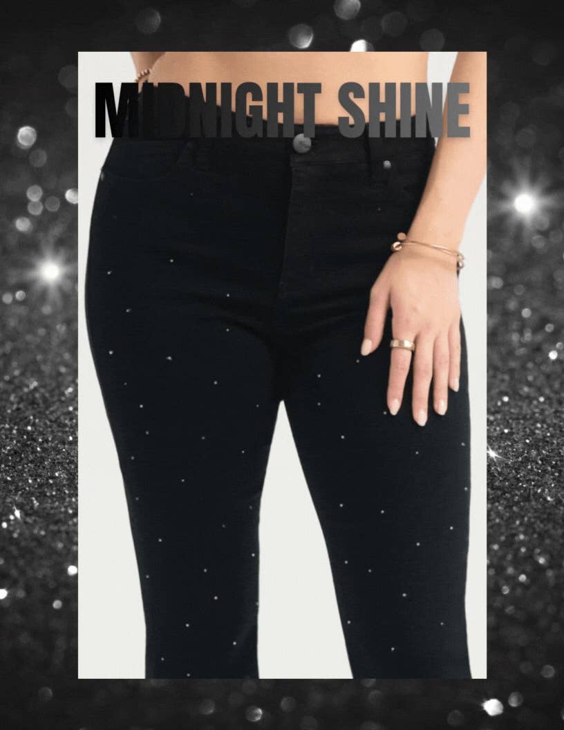 28" Sustainable Demi Boot Jean with Black Crystals: 12/31