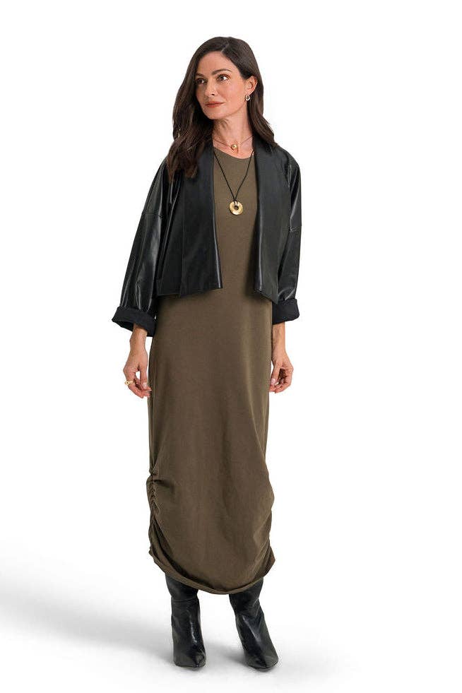 Cotton Lycra Ruched Tank Dress - Turtle: 1