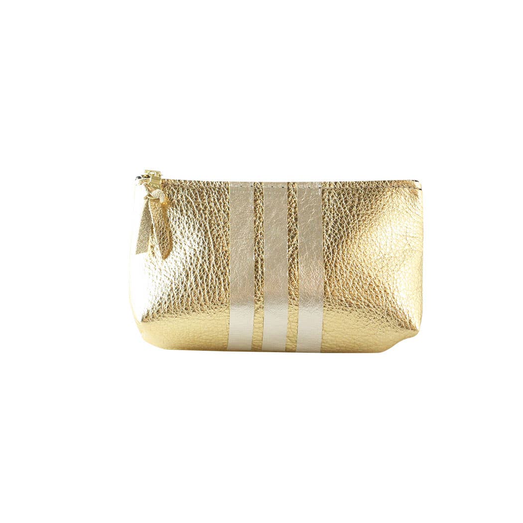 The Metallic Stripe Smaller Makeup Clutch: Bardot: Mango w/layered stripe: Platinum-Bronze