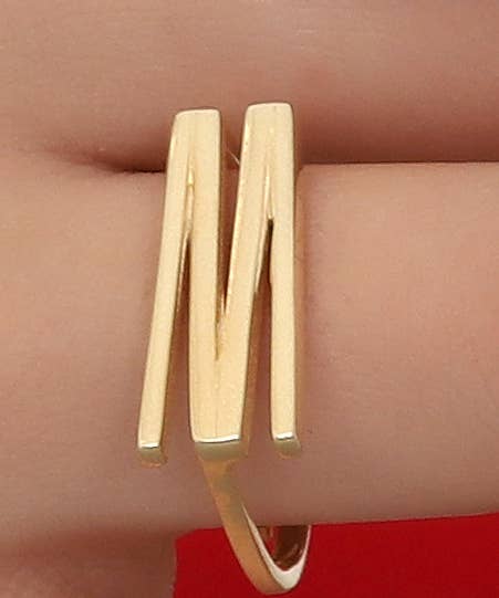 925 Sterling Silver "M" Letter Free Size Ring: Yellow Gold