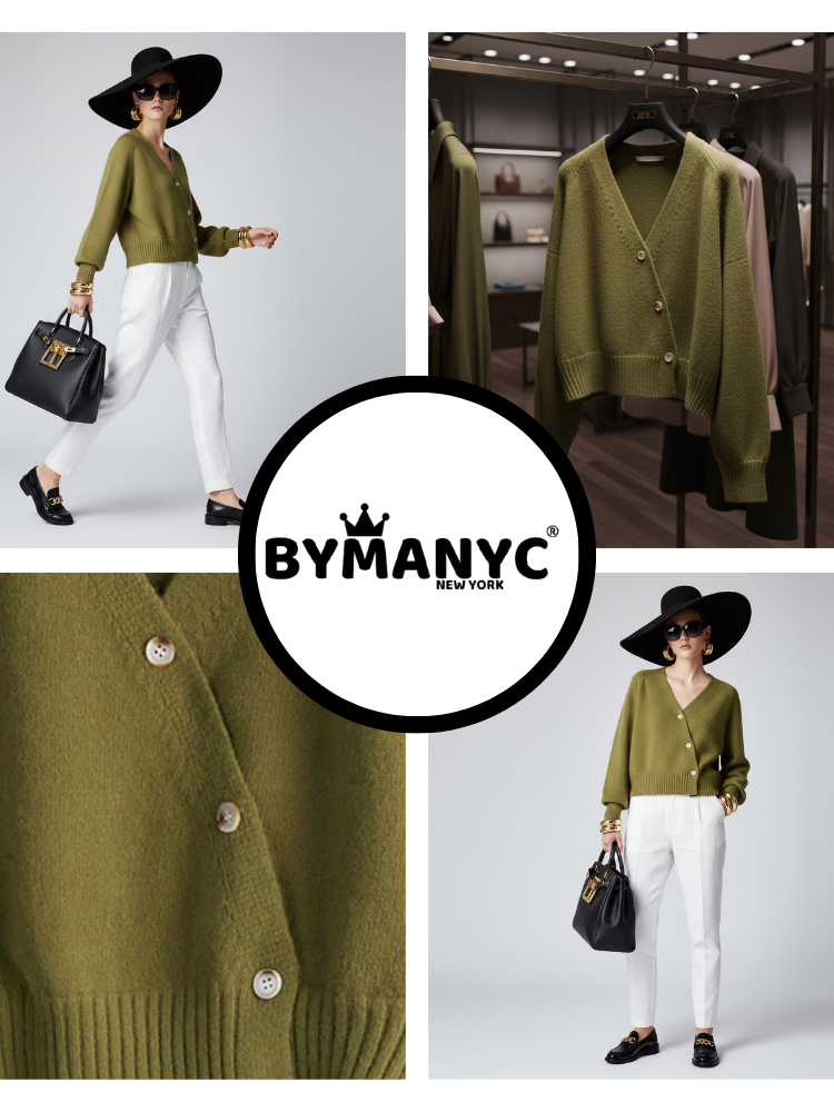 Olive Cropped Knit Cardigan LUDLOW: New Colección COUTURE in NOLITA - BYMANYC ® New York: Green / One Size
