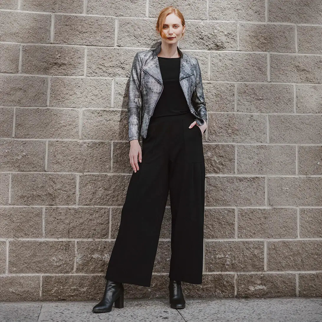 JK75SH - Metallic Liquid Leather ™ Textured Biker Jacket: Gun metal / XL