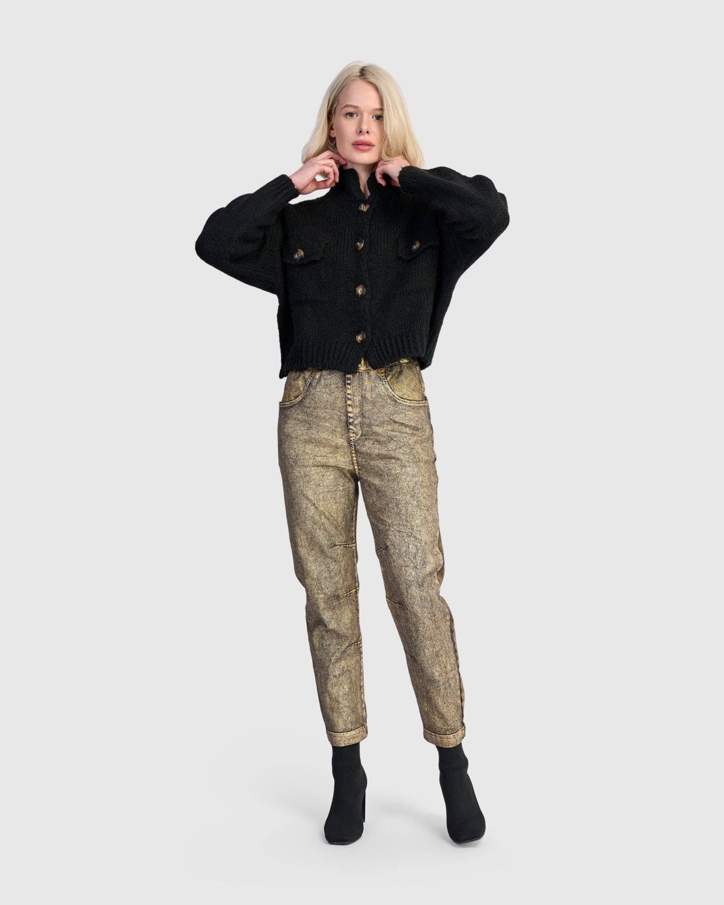 Trucker Cardigan, Black: BLACK / L (US 14-16)