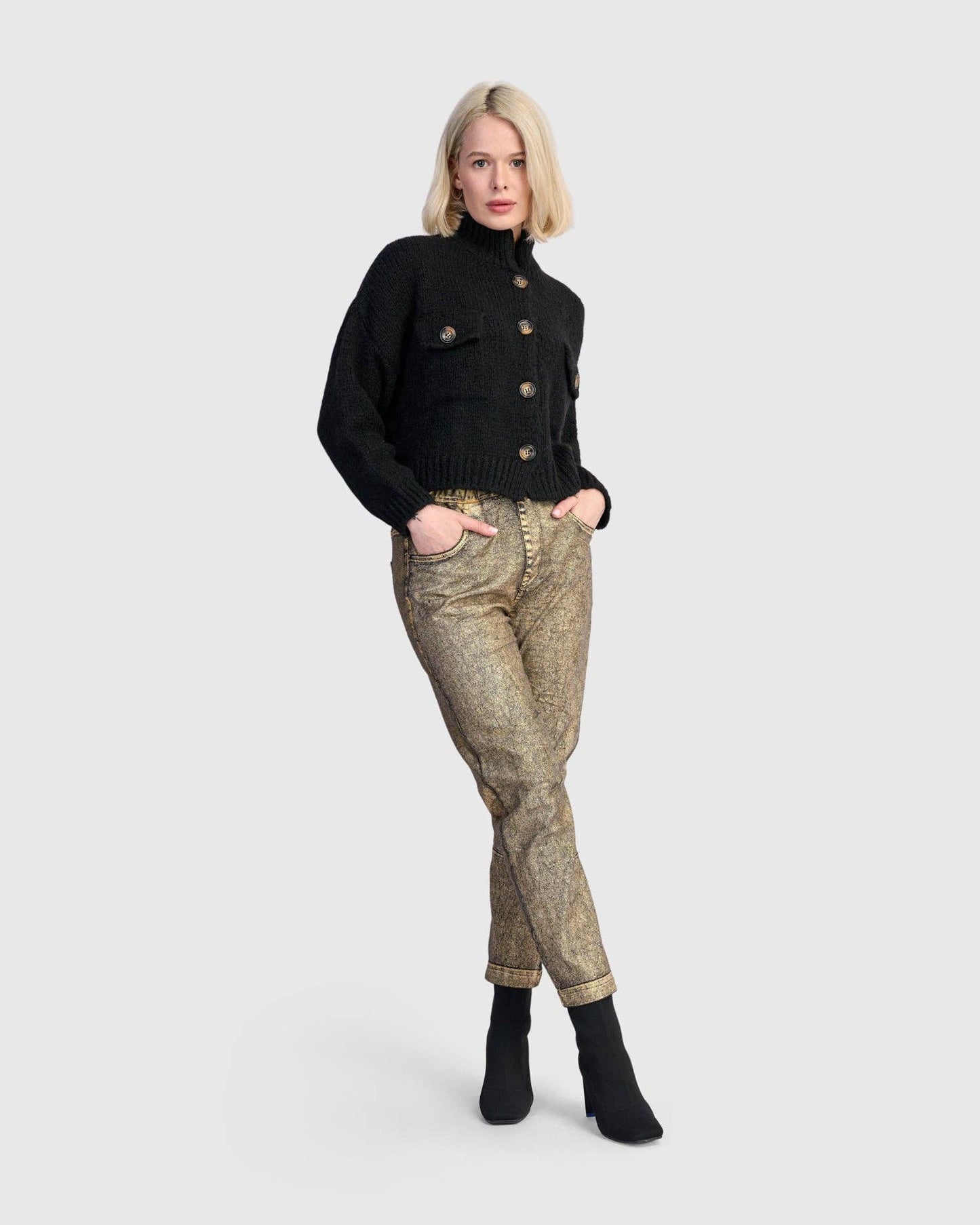 Trucker Cardigan, Black: BLACK / L (US 14-16)