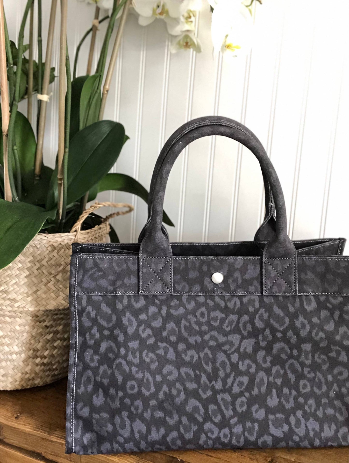 Black Leopard Midi East West Crossbody Bag