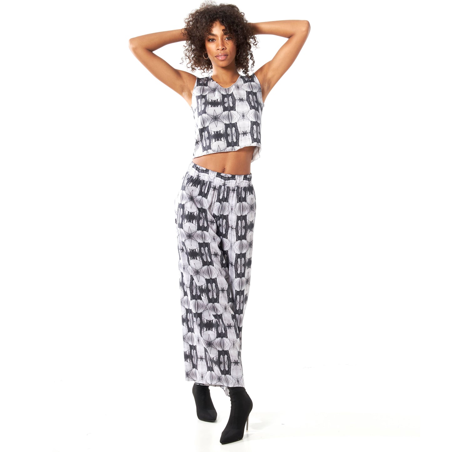 Babs Lightweight Wide Leg Pants - Brooklyn Bridge Print: L