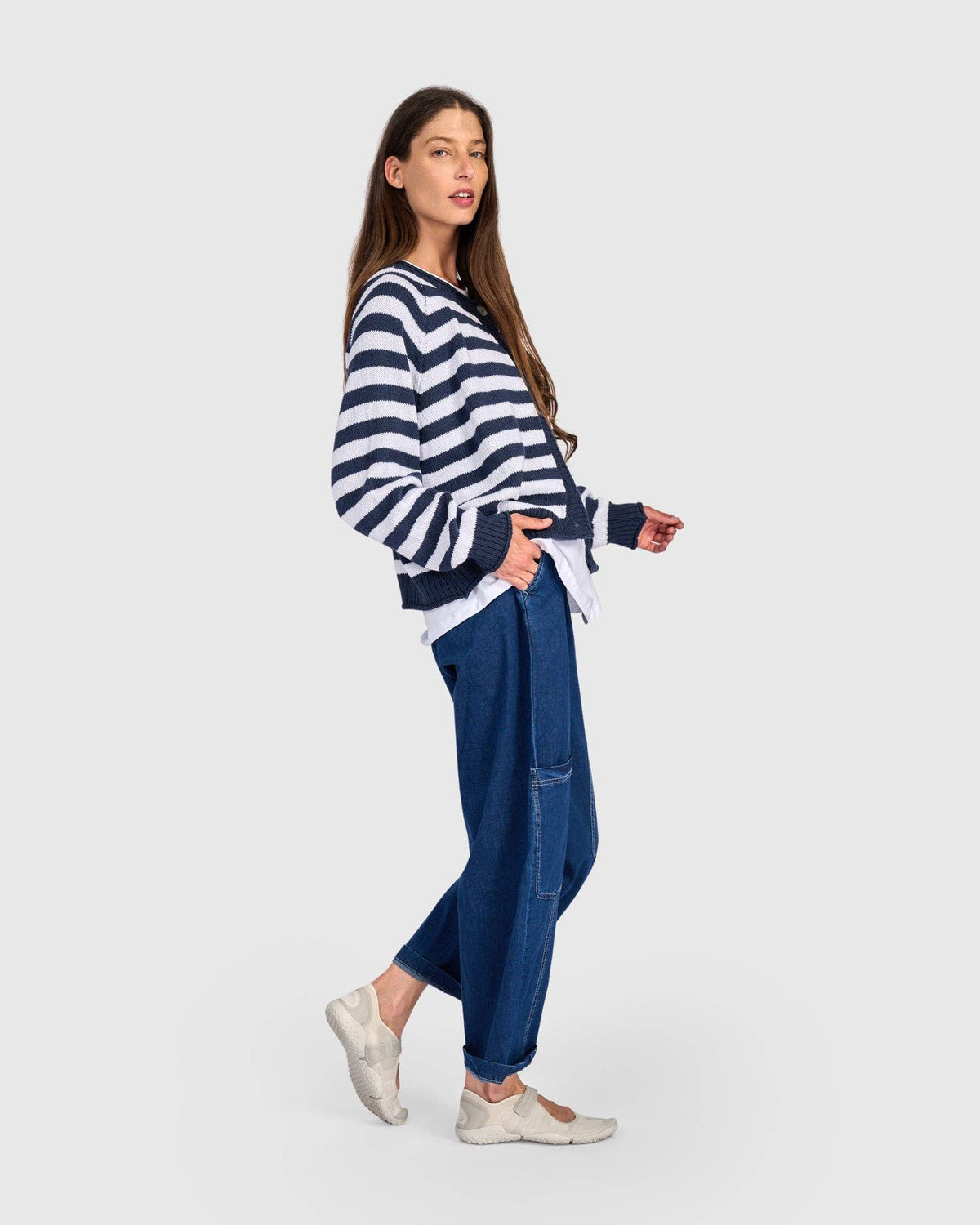 Sunny Stripe Cardigan, Navy/White: NAVY / ONE SIZE