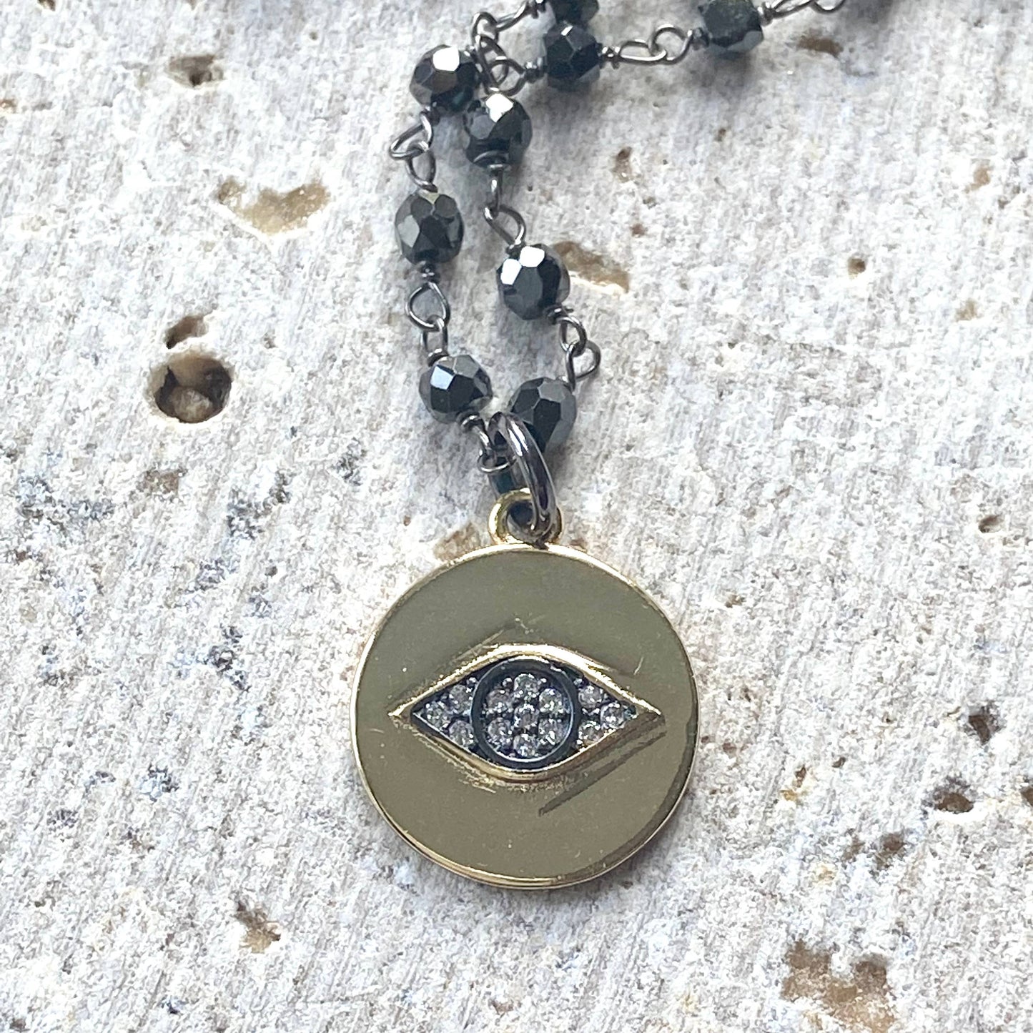 Eye heart trendy boutique necklace layering salon jewelry: 19” / Black crystal heart