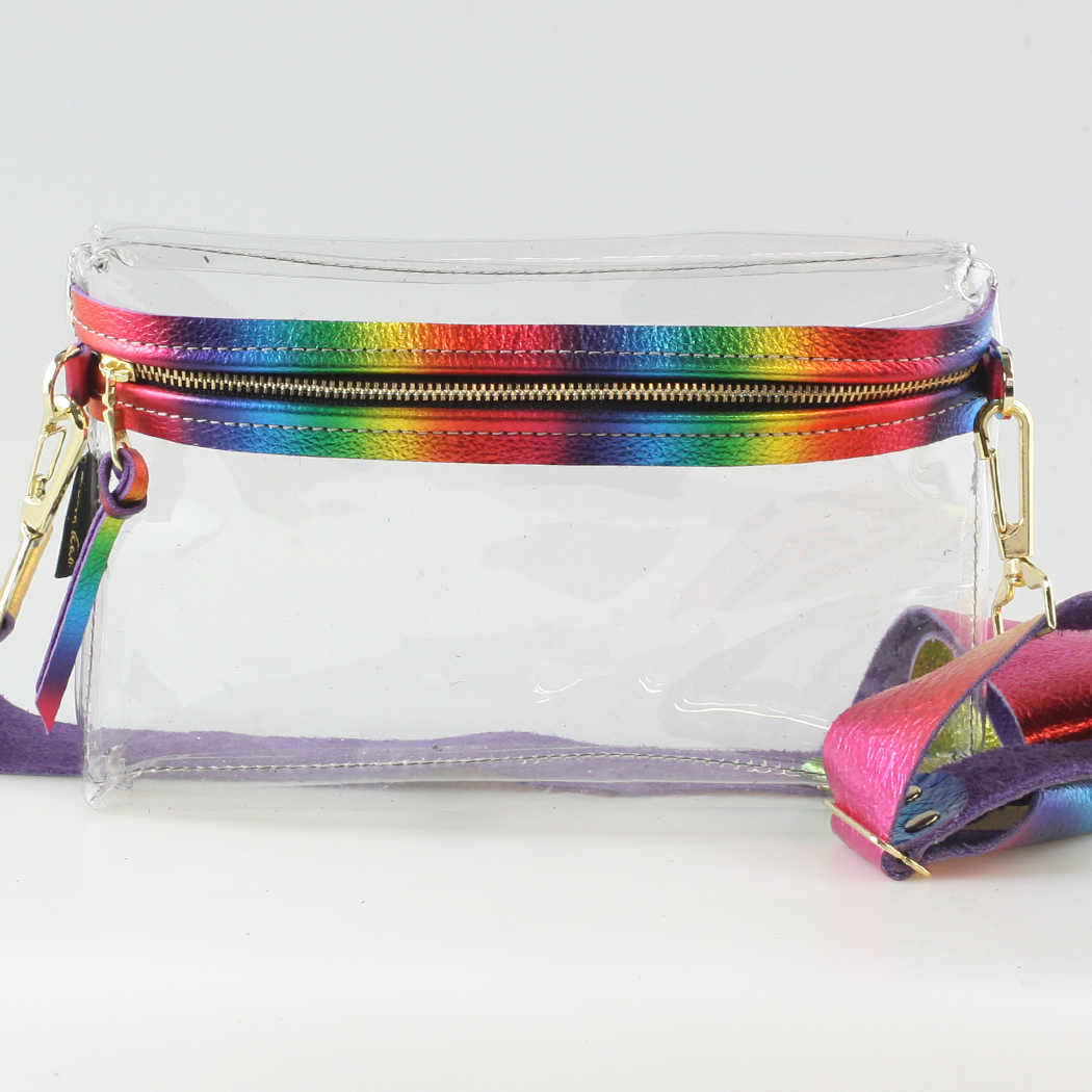 The CLEAR Stadium Hip Bag / Shoulder Bag: 2sizes: Platinum / 11"x8" / Matching Leather Strap