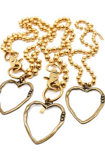 Brass Cutout Heart Convertible Gold Chain Necklace: Single 8mm