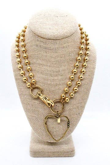 Brass Cutout Heart Convertible Gold Chain Necklace: Single 8mm