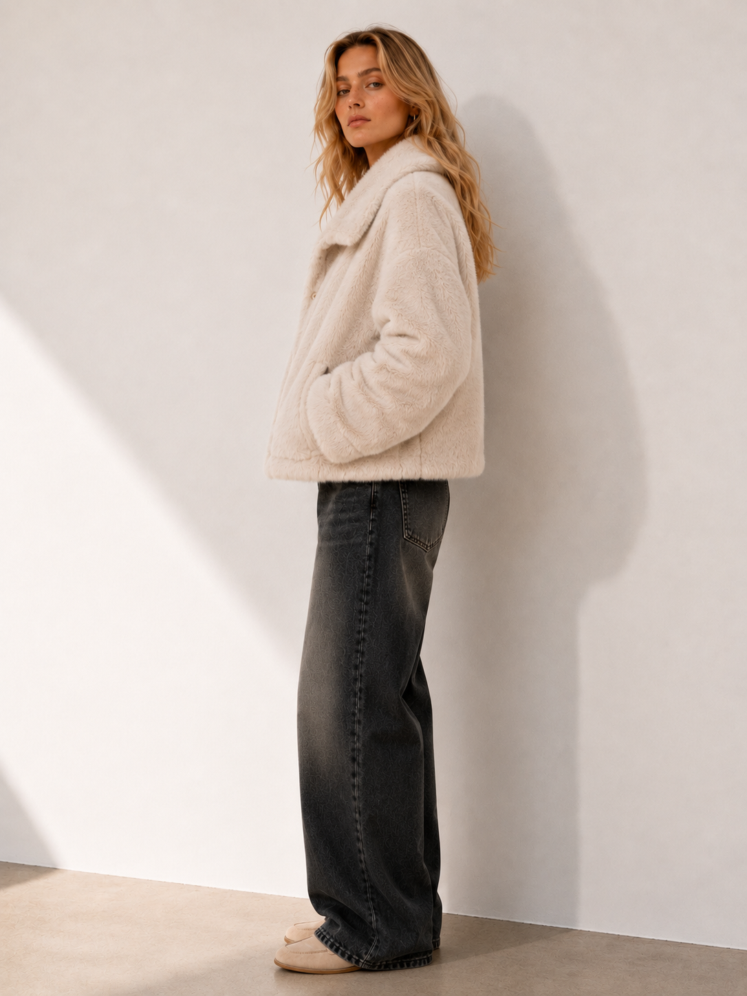 Astoria Faux Fur Snap-Front Cropped Jacket Leopard Fur: Leopard Espresso / L/XL