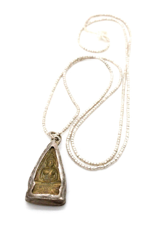 Buddha Necklace 11 - Reversible African Beads - One of a Kind -