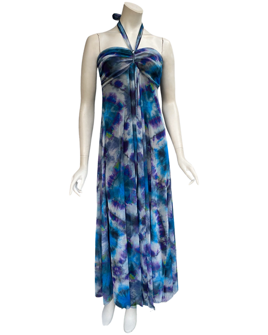 MALI Maxi Strapless Ruched Bodice Empire Print Dress