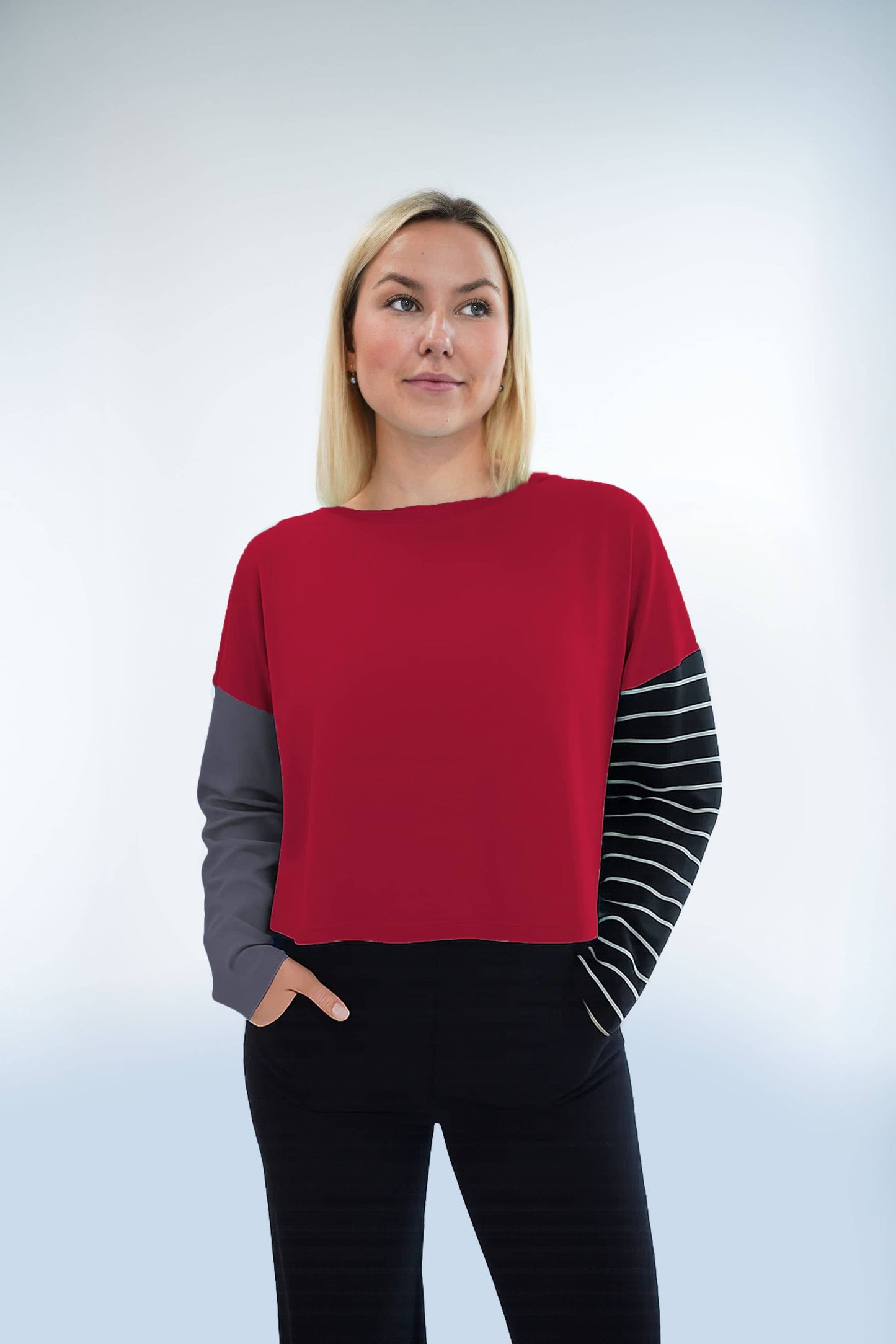 Pima Cotton Mixed Media Mini Luxury Boxy T-Shirt - Chili: Chili
