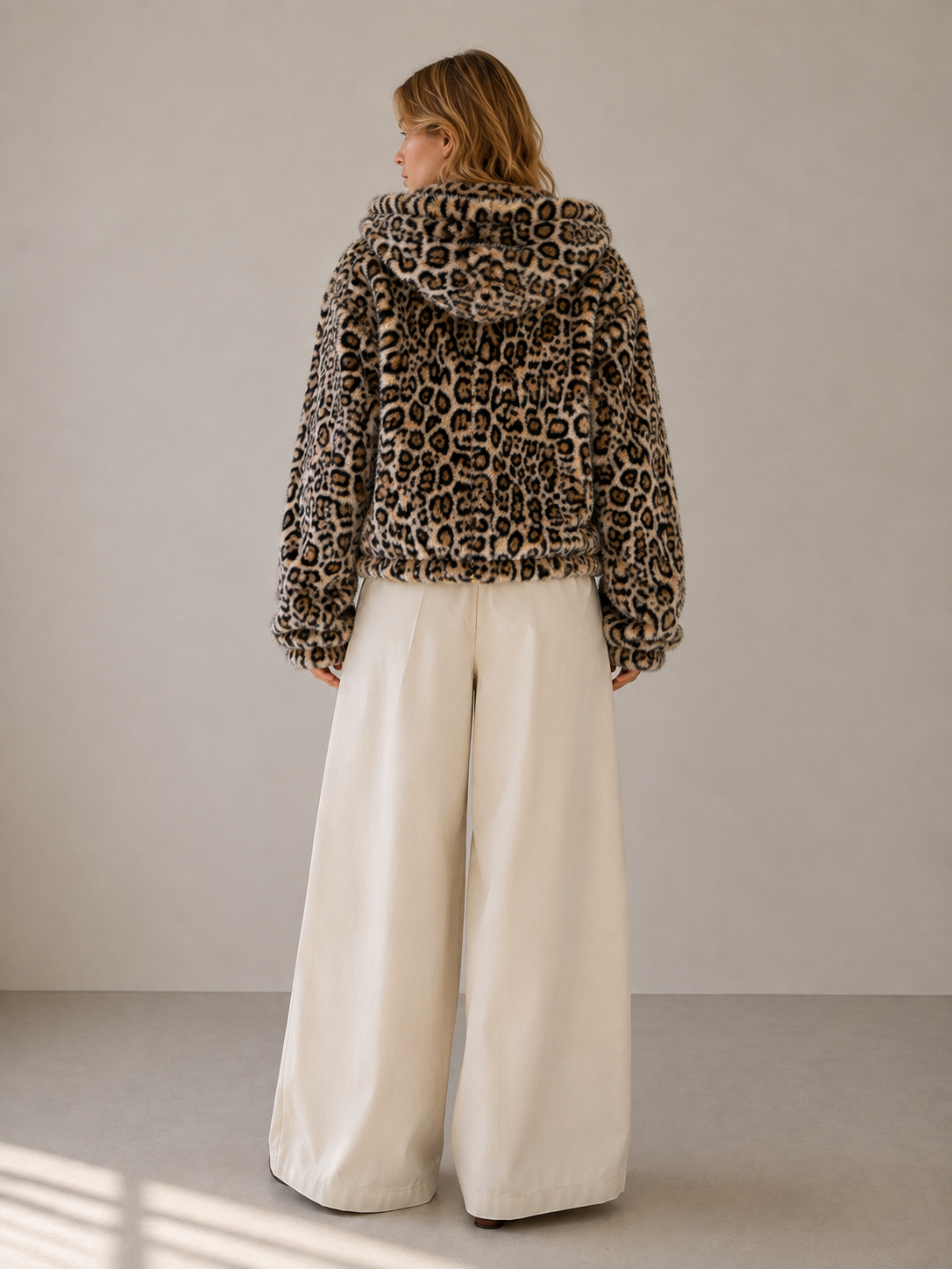 Oyster Bay Jacket — Hooded Faux Fur Zip Jacket: Espresso Leopard / S/M