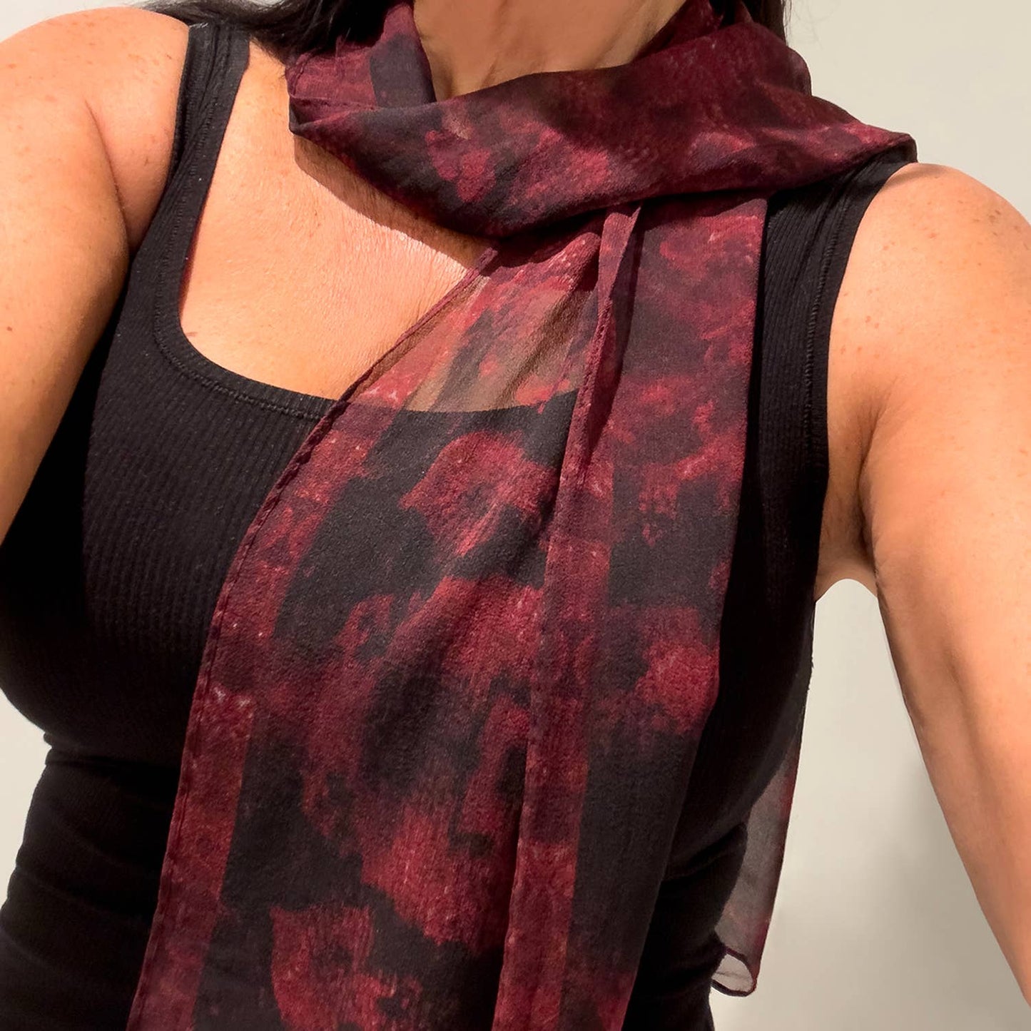 Babs Red Coral Print Silk Georgette Scarf