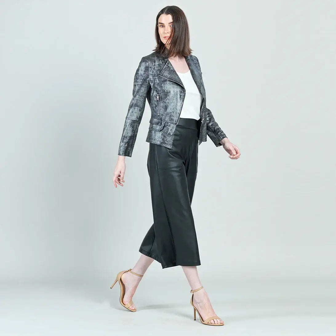 JK75SH - Metallic Liquid Leather ™ Textured Biker Jacket: Gun metal / XL
