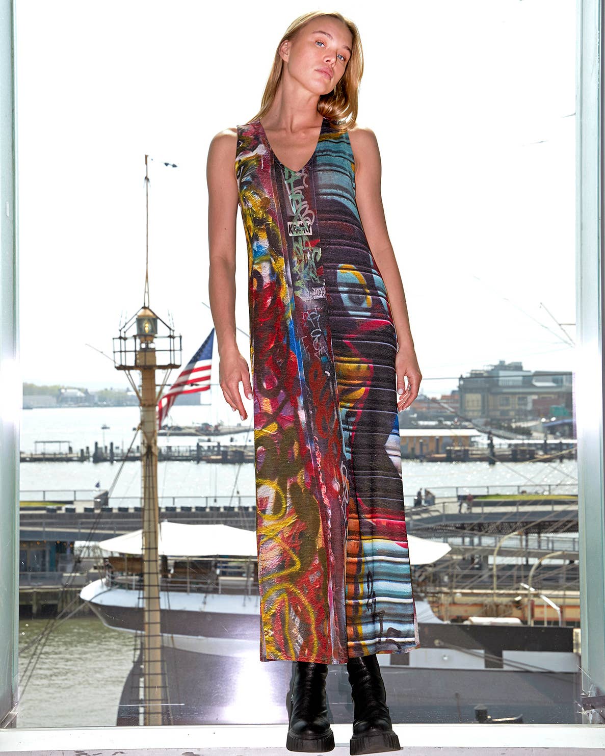 Graffiti Print Maxi Dress: XS