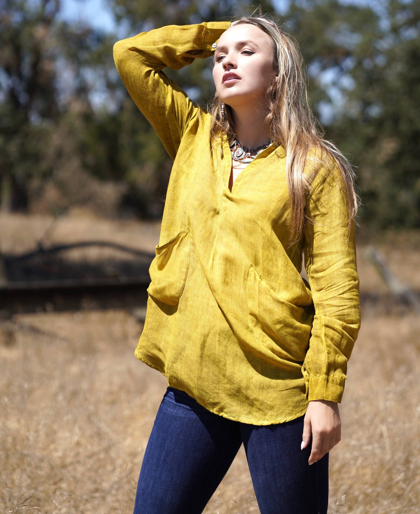 Anoushka Linen Top Mustard
