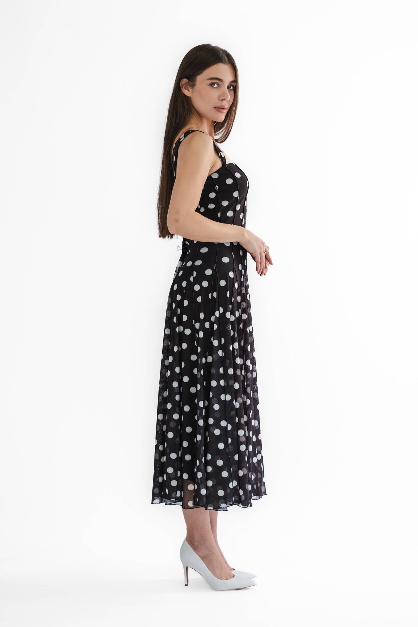 TARA Sleeveless Tea Length Mesh Fit N Flare Paneled Dress  - Elana Kattan