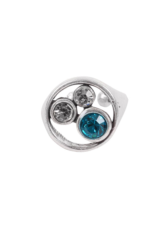 Handmade Brass Crystal Ring in Silver Plated - 6826