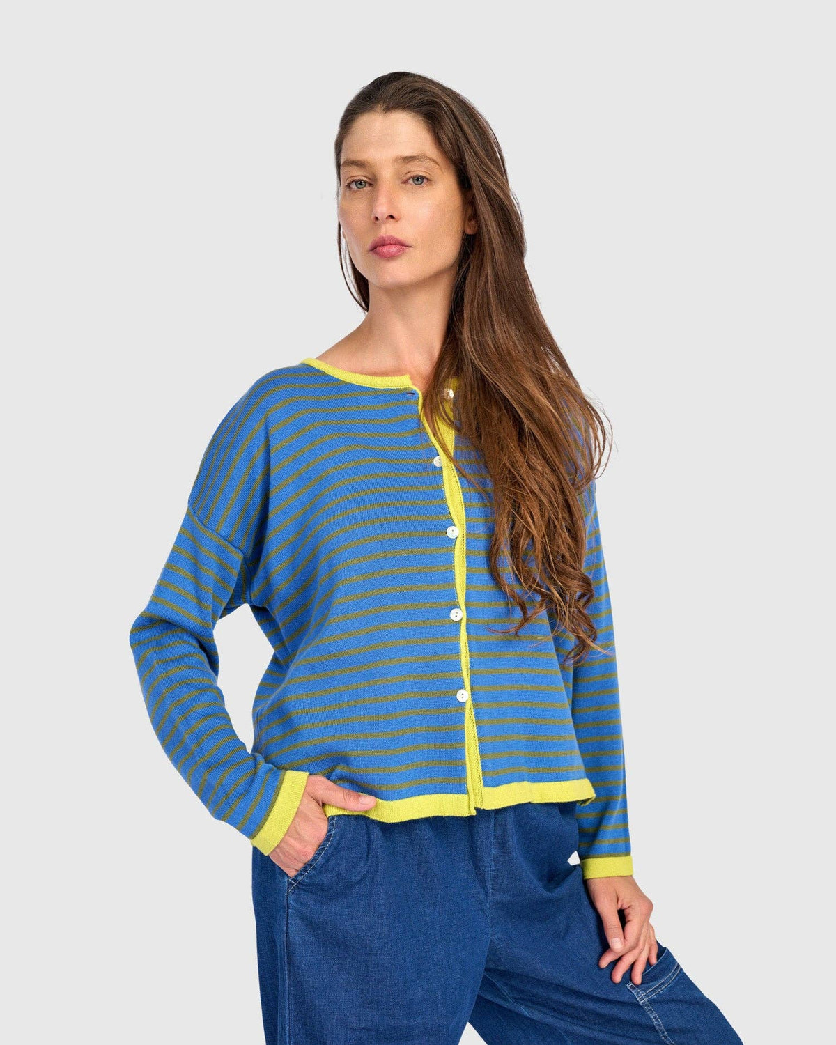 Thimble Trimmed Cardigan, Indigo: Indigo / ONE SIZE